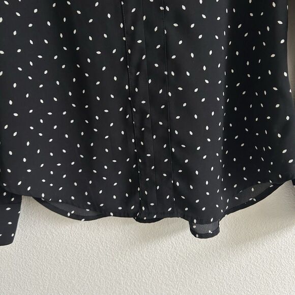 Express Black Semi Sheer Blouse Polka Dot White Leaves Size XXS Career Classic - Picture 9 of 16